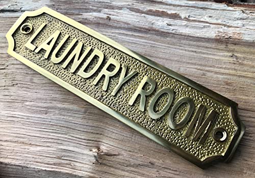 RETRO LAUNDRY ROOM SIGN ANTIQUE CHIC STYLE BRASS PLAQUE KITCHEN WITH SCREWS