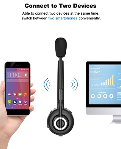 Sanfant Trucker Bluetooth Headset, V5.0 Bluetooth Headset with Microphone Noise Canceling, 18hr Talktime Wireless Headset with Standing Dock, Car Bluetooth Headset for Cell Phone/Laptop/Tablet