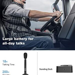 Sanfant Trucker Bluetooth Headset, V5.0 Bluetooth Headset with Microphone Noise Canceling, 18hr Talktime Wireless Headset with Standing Dock, Car Bluetooth Headset for Cell Phone/Laptop/Tablet