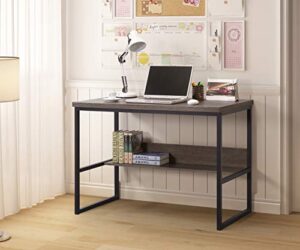ehp weathered grey finish large computer desk with bookshelf, office desk, writing desk, wood and metal frame, study table workstation for home office furniture, industrial style