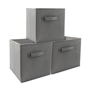 ebigic mini size 3-pack cube storage bins 9.0"x7.5"x7.5" fabirc foldable closet toy organizer collapsible cloth gray
