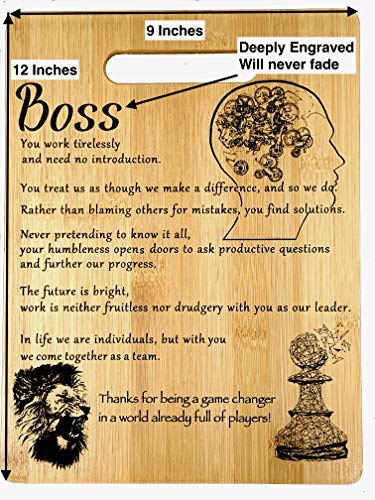 Boss Appreciation gift-Gift for leader, Manager-Engraved Bamboo Cutting board 9” x 12”