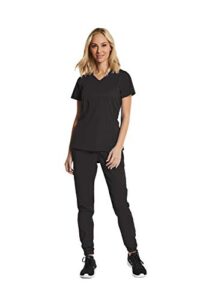 scrubs for women set 7 pocket 4-way stretch mock wrap and jogger pant elements el9905 (pewter, large)