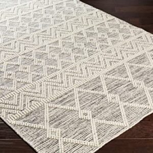 Woolk Moroccan Farmhouse Hand Woven Living Room Bedroom Nursery Wool Area Rug - Vintage Handmade Bohemian Style - Boho Diamond Southwestern Pattern - Beige, White, Brown - 5' x 7'6"