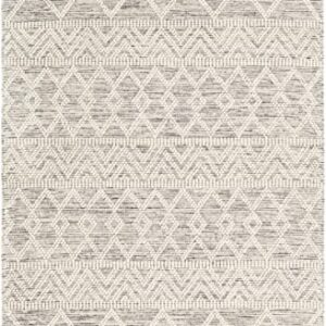 Woolk Moroccan Farmhouse Hand Woven Living Room Bedroom Nursery Wool Area Rug - Vintage Handmade Bohemian Style - Boho Diamond Southwestern Pattern - Beige, White, Brown - 5' x 7'6"