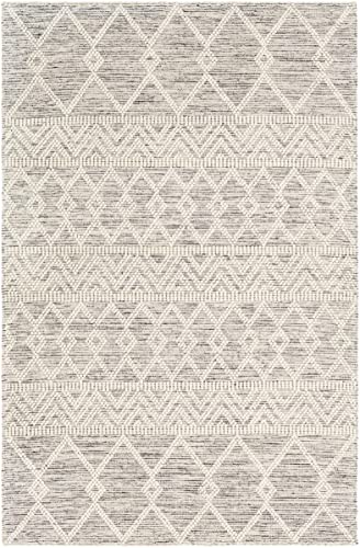 Woolk Moroccan Farmhouse Hand Woven Living Room Bedroom Nursery Wool Area Rug - Vintage Handmade Bohemian Style - Boho Diamond Southwestern Pattern - Beige, White, Brown - 5' x 7'6"