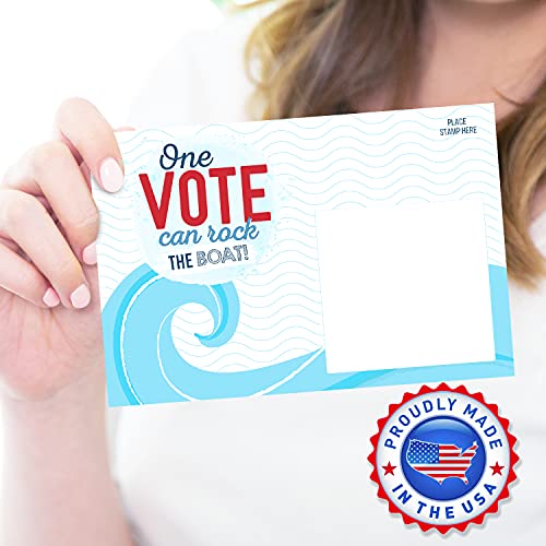 T MARIE 100 Bulk Voter Postcards 4x6” - One Vote Can Rock the Boat - Red, White and Blue Theme With Blank Back for Message to Voters - Encourage Voting In Your State