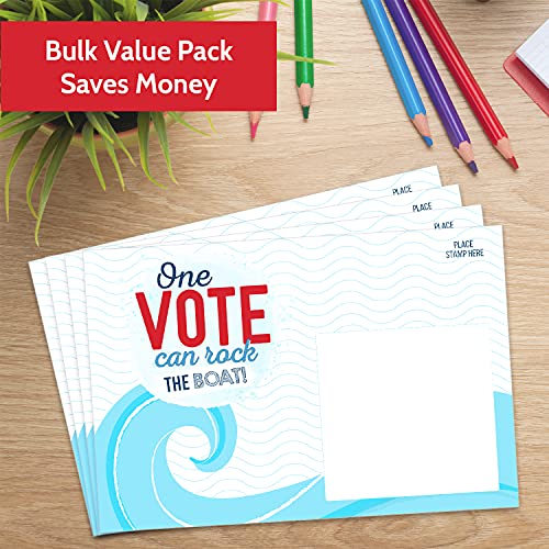 T MARIE 100 Bulk Voter Postcards 4x6” - One Vote Can Rock the Boat - Red, White and Blue Theme With Blank Back for Message to Voters - Encourage Voting In Your State