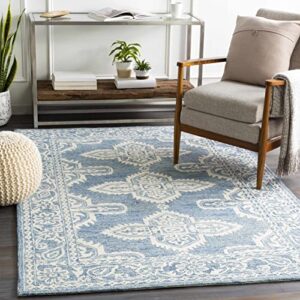 hauteloom passaic wool living room, bedroom area rug - bohemian/global - blue, beige - 8' x 10'