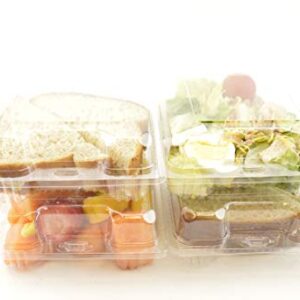 GJTr clear plastic square hinged food container bakery take-out to go boxes take out sandwich, salad, small deli and cake containers with lids for favors 6.09 in x 5.9 in x 2.49 in (25)