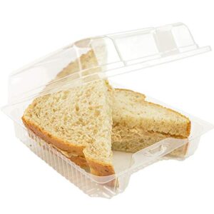 GJTr clear plastic square hinged food container bakery take-out to go boxes take out sandwich, salad, small deli and cake containers with lids for favors 6.09 in x 5.9 in x 2.49 in (25)