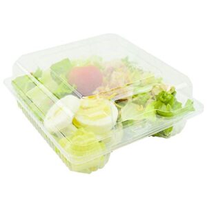 GJTr clear plastic square hinged food container bakery take-out to go boxes take out sandwich, salad, small deli and cake containers with lids for favors 6.09 in x 5.9 in x 2.49 in (25)