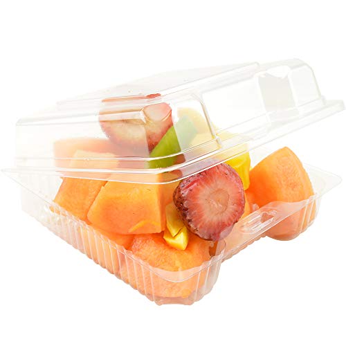 GJTr clear plastic square hinged food container bakery take-out to go boxes take out sandwich, salad, small deli and cake containers with lids for favors 6.09 in x 5.9 in x 2.49 in (25)