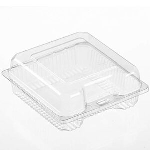 GJTr clear plastic square hinged food container bakery take-out to go boxes take out sandwich, salad, small deli and cake containers with lids for favors 6.09 in x 5.9 in x 2.49 in (25)