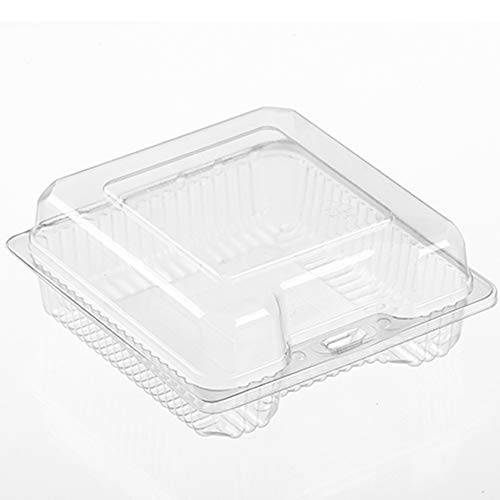 GJTr clear plastic square hinged food container bakery take-out to go boxes take out sandwich, salad, small deli and cake containers with lids for favors 6.09 in x 5.9 in x 2.49 in (25)