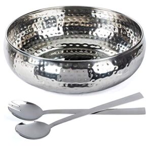 salad bowl and serving utensils - hammered detailing - stainless steel - luxurious serving bowls by colleta home (12" hammered salad bowl)