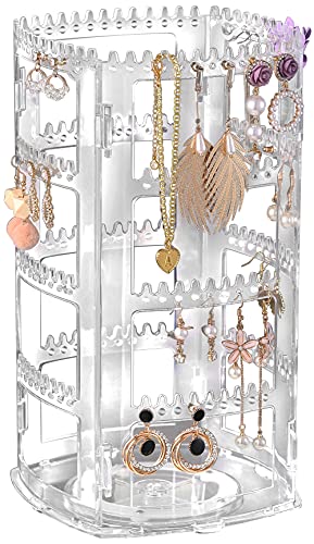 Sooyee Earring Organizer,4 Layers Earring Holder,360 Degree Acrylic Earring Holder Organizer,Jewelry Display for Earrings Bracelets Necklaces, Clear