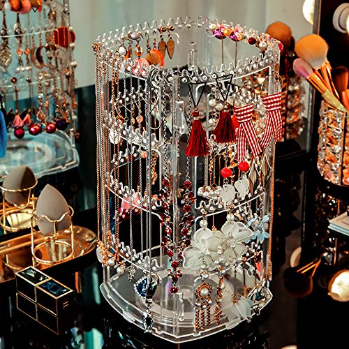 Sooyee Earring Organizer,4 Layers Earring Holder,360 Degree Acrylic Earring Holder Organizer,Jewelry Display for Earrings Bracelets Necklaces, Clear