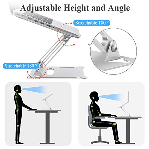 FLAGTOP Adjustable Laptop Stand for Desk, Ergonomic Portable Aluminum Laptop Desk Stand, Non-Slip, Stable, Foldable Laptop Riser, Compatible with MacBook Pro/Air and More Notebooks