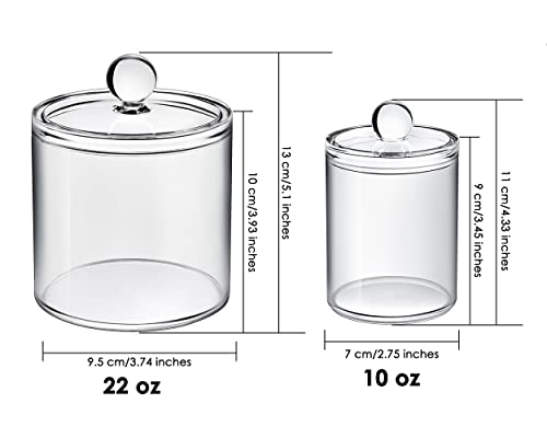 DS. DISTINCTIVE STYLE Bathroom Organizer Cotton Ball Holder Clear Canisters Acrylic Apothecary Jars with Lids (10oz&22oz)