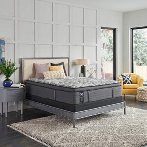 sealy posturepedic plus, euro pillow top 14 medium mattress with surface-guard and 5-inch foundation, queen, grey