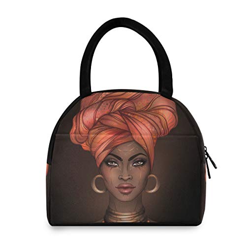 senya Lunch Bag, African American Woman Insulated Lunch Box Cooler Bag Tote Bag for Women Kids/Picnic/School/Work