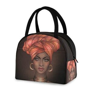 senya Lunch Bag, African American Woman Insulated Lunch Box Cooler Bag Tote Bag for Women Kids/Picnic/School/Work