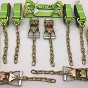 8 Point Heavy Duty TECNIC Strap Kit for Rollback / Flatbed Tie Downs with 12" Chain Tail