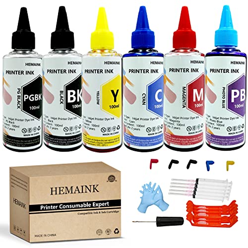 HEMAINK 6 Bottles Ink and Ink Refill Tools Compatible for Canon PGI-280 CLI-281 PGI-280XXL CLI-281XXL for PIXMA TS9120 TS8120 TS8220 TS8320 Printer (PGBK,BK,C,M,Y, Photo Blue) 6 Colors