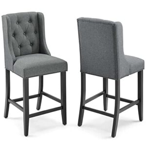 modway baronet counter bar stool upholstered fabric set of 2, gray