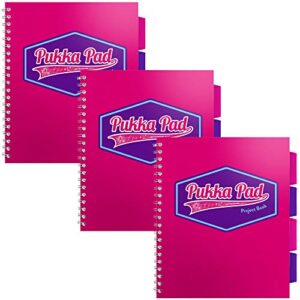 pukka pad, 5 subject spiral notebook 3-pack with repositionable dividers - 200 pages of 80gsm paper with perforated edges, great for office, planning, staying organized - pink vision, us letter 8.5 x 11in