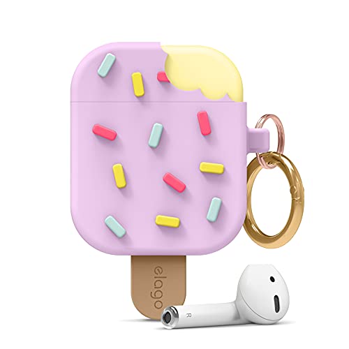 elago Ice Cream AirPods Case with Keychain Designed for Apple AirPods 1 & 2, Shockproof Protective Skin, Cute Accessories for Girls, Kids, Boys [US Patent Registered] (Blueberry)