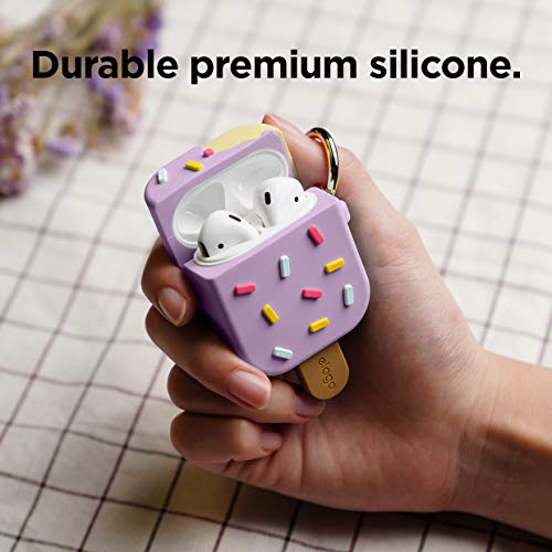 elago Ice Cream AirPods Case with Keychain Designed for Apple AirPods 1 & 2, Shockproof Protective Skin, Cute Accessories for Girls, Kids, Boys [US Patent Registered] (Blueberry)