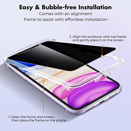 UNBREAKcable Privacy Screen Protector for iPhone 11 / iPhone XR, Shatterproof Tempered Glass [True 28°Anti Spy] [9H Hardness] [Easy Installation Frame] for iPhone 11,XR 6.1 inch - 2 Pack