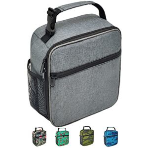 reusable insulated cooler lunch bag leakproof office work picnic meal lunch box with multi-pockets for men women (grey, small)