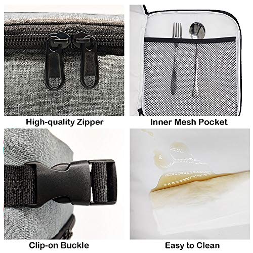 Reusable Insulated Cooler Lunch Bag Leakproof Office Work Picnic Meal Lunch Box with Multi-Pockets for Men Women (Grey, Small)