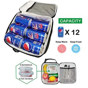 Reusable Insulated Cooler Lunch Bag Leakproof Office Work Picnic Meal Lunch Box with Multi-Pockets for Men Women (Grey, Small)