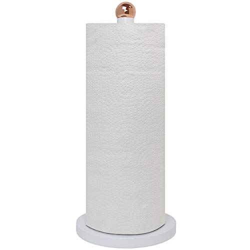 Blue Donuts Paper Towel Holder Countertop with Weighted Base - Easy One-Handed Tear Paper Towel Holder, Modern Paper Towel Holder, Paper Towel Dispenser Countertop, White