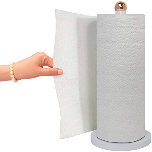 Blue Donuts Paper Towel Holder Countertop with Weighted Base - Easy One-Handed Tear Paper Towel Holder, Modern Paper Towel Holder, Paper Towel Dispenser Countertop, White