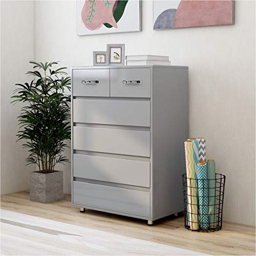 RASOO Chest of Drawer 6 Drawers Dressers Chest for Bedroom Cabinet Tall Grey Bedside Drawers Wide Storage Space Sidetable Dresser Chest (6 Drawers, Grey)