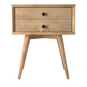 mid-century night stand / 2 drawer / solid wood / 24"h / easy assembly, scandinavian oak finish