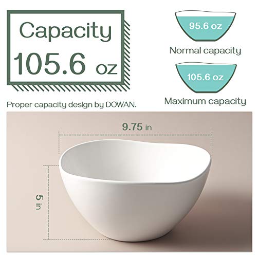 DOWAN Large Mixing Bowls, Ceramic Serving Bowls, 3.2 Quart Deep Salad Bowls, 105 Oz White Fruit Bowls for Modern Home, Set of 2