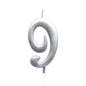 magjuche silver 9th birthday numeral candle, number 9 cake topper candles party decoration for girl or boy