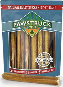 pawstruck bully sticks for dogs, bulk natural & odorless bullie - bully bones made for dog & puppies - best long lasting odor free chew dental treats by usa company (8 oz.)