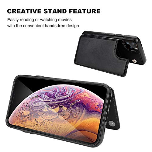 iPhone 11 Pro Max Wallet Case with Card Holder,OT ONETOP PU Leather Kickstand Card Slots Case,Double Magnetic Clasp and Durable Shockproof Cover for iPhone 11 Pro Max 6.5 Inch(Black)