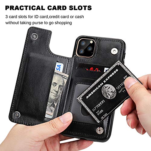 iPhone 11 Pro Max Wallet Case with Card Holder,OT ONETOP PU Leather Kickstand Card Slots Case,Double Magnetic Clasp and Durable Shockproof Cover for iPhone 11 Pro Max 6.5 Inch(Black)