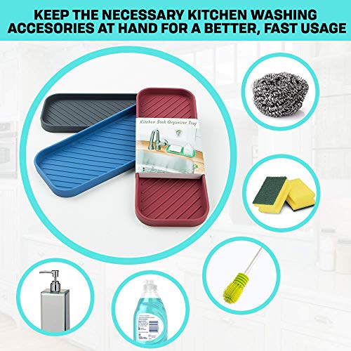 Soap Tray for Kitchen Sink, 3 Pack Silicone Sponge Holder Kitchen Sink Organizer Silicone Soap Tray Bathroom Sink Tray