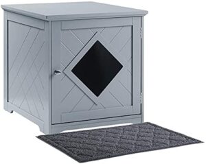 unipaws cat litter box enclosure with mat, privacy cat washroom, litter box hidden, pet crate with sturdy wooden structure, cat house nightstand