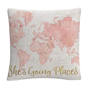 trademark fine art across the world shes going places pink by sue schlabach, 16x16 decorative throw pillow, 1 count (pack of 1)