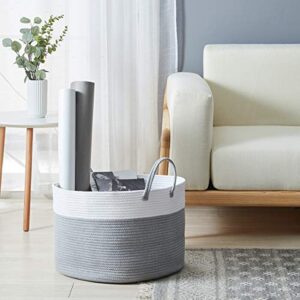 YOUDENOVA Cotton Rope Woven Laundry Basket, 70L Large Dirty Clothes Hamper with Handles for Bedroom, Bathroom, Nursery (Grey & White)